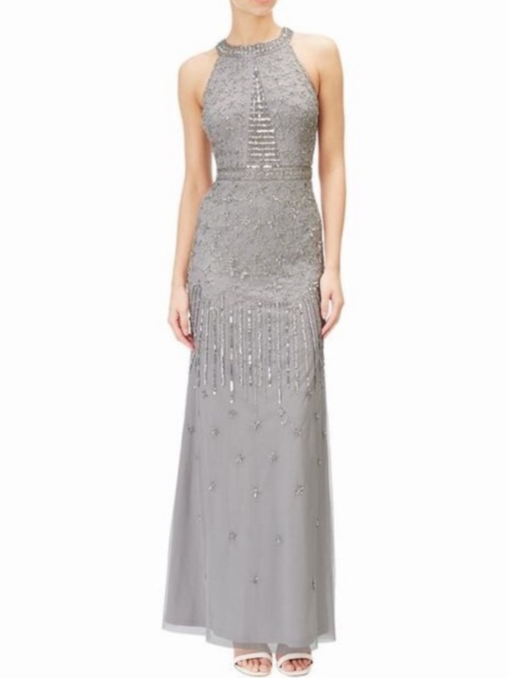 Adrianna Papell Beaded column dress Silver‎ 8